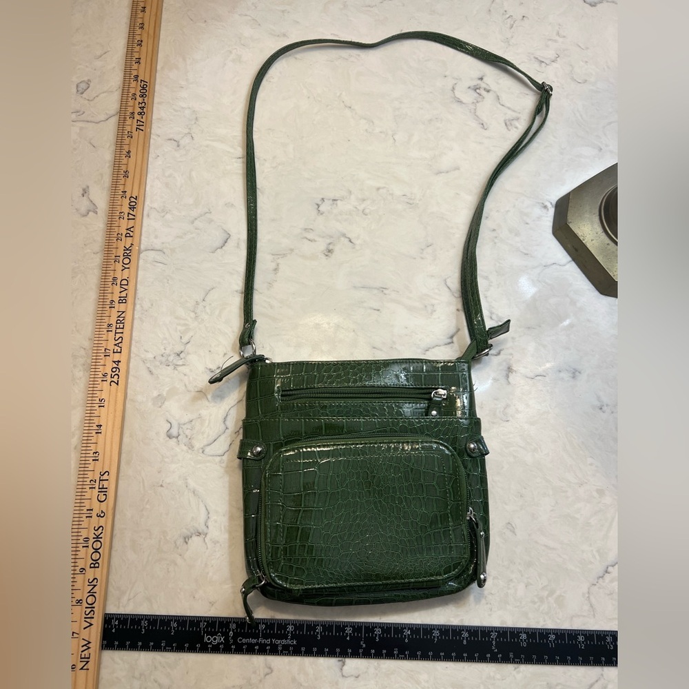 Green Crocodile-Embossed Crossbody Bag